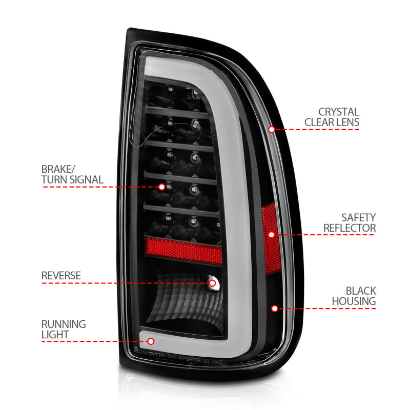 ANZO LED Tail Light Assembly w/ Light Bar Black Housing Clear Lens | Toyota Tundra (00-06) (311411)