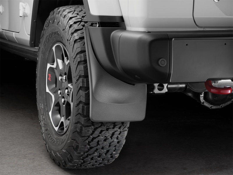 WeatherTech Rear MudFlaps (2PC, Black): Jeep Wrangler Rubicon 2018 - 2025 (w/OUT Steel Bumper)