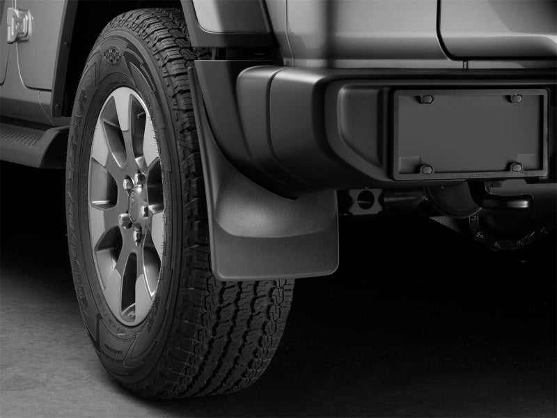 WeatherTech Rear MudFlaps (2PC, Black): Jeep Wrangler 2018 - 2025 (w/ Safety Group Package)