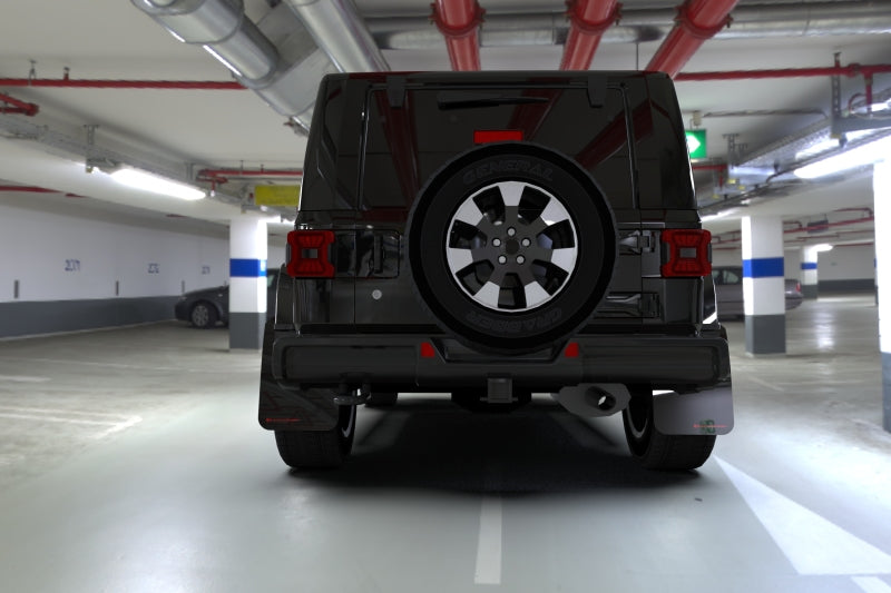 Rally Armor Black UR Mud Flap: Jeep Wrangler 2019-2024 w/ Grey Logo