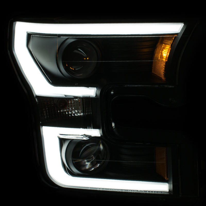 ANZO Projector Headlight Set w/ Plank Style Design Black w/ Amber | Ford F-150 (15-16) (111347)
