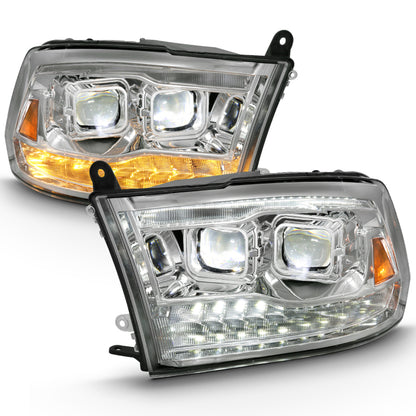 ANZO LED Projector Headlights Plank Style Switchback w/ Halo (Chrome): Dodge Ram 1500 2009 - 2018