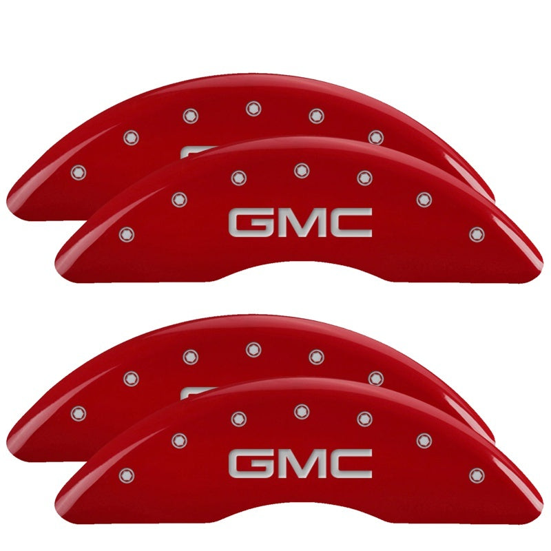 MGP 4 Caliper Covers Engraved Front & Rear GMC Red Finish | GMC Sierra 2500HD/3500HD (34003SGMCRD)