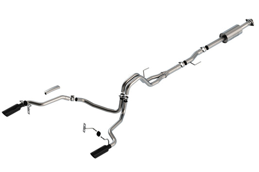 Borla 3" into dual 2.25" Cat-Back System | Ford F-150 (21) 2.7L/3.5L | Split Rear Exit Black Chrome Tips S-Type