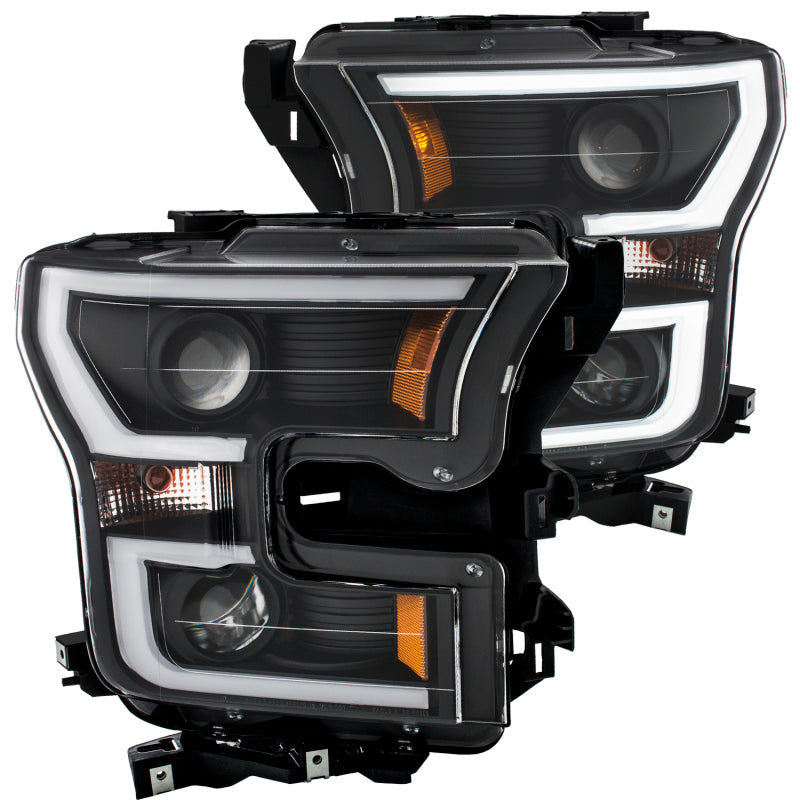 ANZO Projector Headlight Set w/ Plank Style Design Black w/ Amber | Ford F-150 (15-16) (111347)