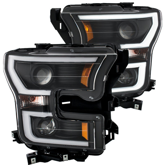 ANZO Projector Headlight Set w/ Plank Style Design Black w/ Amber | Ford F-150 (15-16) (111347)
