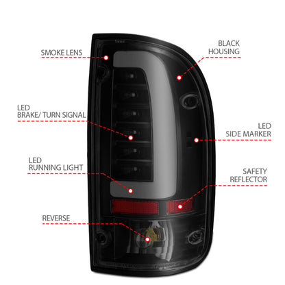 ANZO LED Tail Light Assembly Black Housing Smoke Lens Pair | Toyota Tacoma (95-00) (311354)