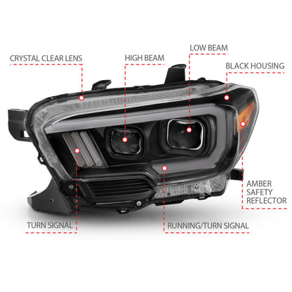 ANZO 2016-2017 Toyota Tacoma Projector Headlights w/ Switchback LED DRL | Toyota Tacoma (16-17) (111397)