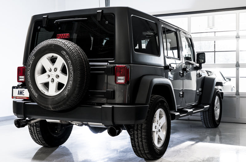 AWE Tread Edition Axleback Dual Exhaust Diamond Black Tips (REAR): Jeep Wrangler JK 2012-2018 3.6L