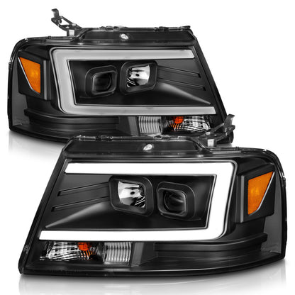 ANZO Projector Headlight Set w/ Light Bar Black Housing | Ford F-150 (04-08) (111541)