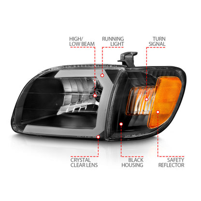 ANZO Crystal Headlight Set w/ Light Bar Black w/ Corner Light | Toyota Tundra (00-04) (111579)