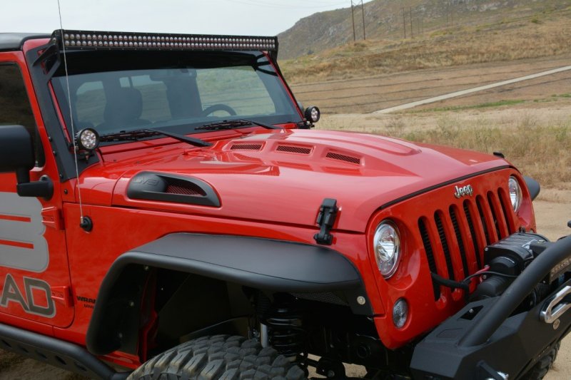 DV8 Offroad Metal Heat Dispersion Hood: Jeep Wrangler JK 2007-2018 w/ Primer Black