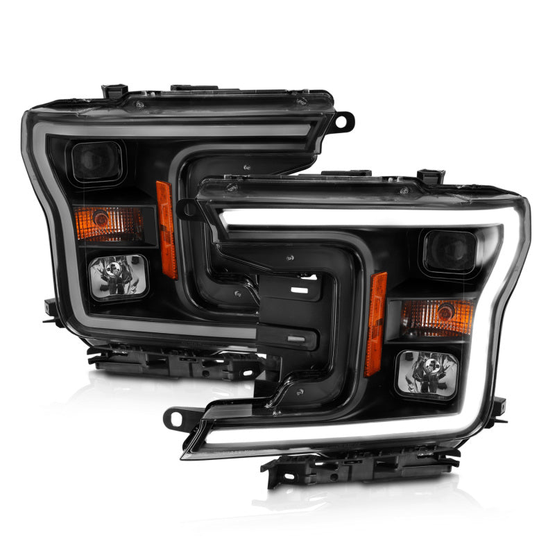 ANZO Projector Headlight Set w/Halo Plank Style Black Amber | Ford F-150 (18-19) (111467)