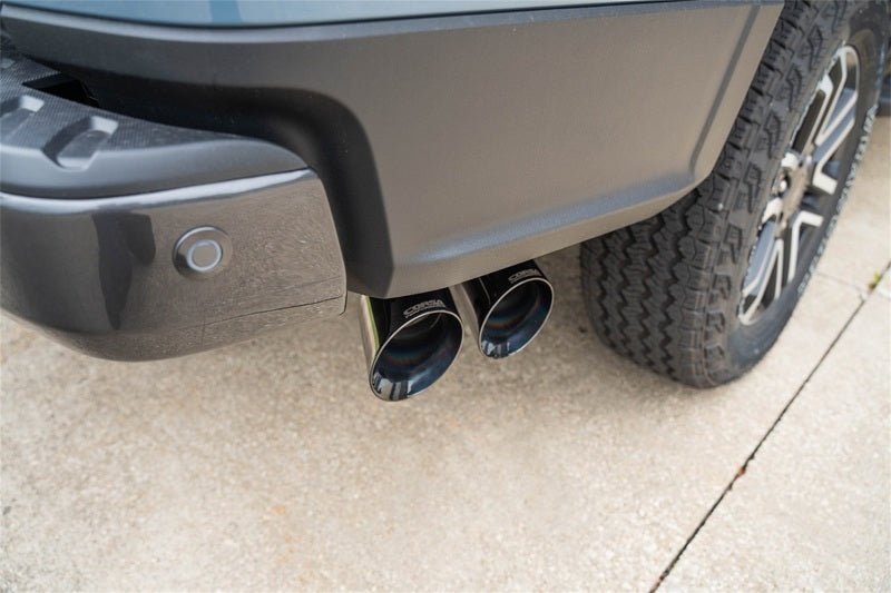 Corsa 2024 - 2025 Ford Ranger 3in Cat - Back Exhaust 4in Black PVD Pro - Series Slash Cut Twin Tip Exhaust offroad accessory | Iron Ridge Offroad