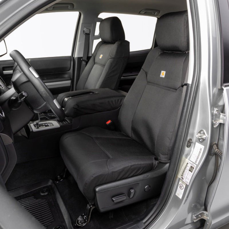Covercraft Custom Front Row Seat Covers | Chevrolet Silverado 1500/2500HD/3500HD (19-21) / GMC Sierra 1500/2500HD/3500HD (19-21) (GTC4137ABCOBK) Seats offroad accessory | Iron Ridge Offroad