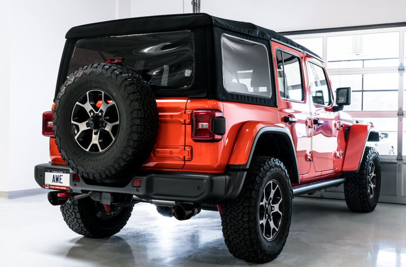 AWE Tread Edition Axleback Dual Exhaust Diamond Black Tips (REAR): Jeep Wrangler JL 2018-2024 2.0/3.6L