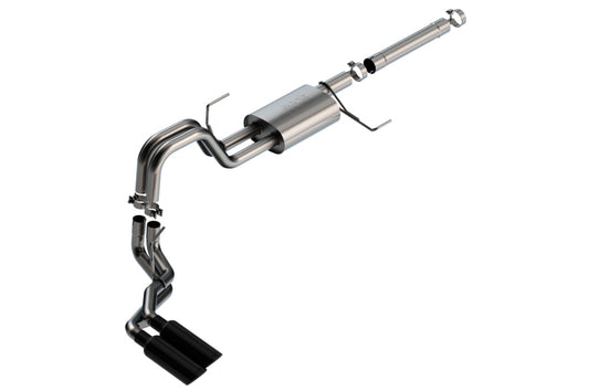 Borla 3in Dual Cat-Back Exhaust | Ford F-150 PowerBoost (21-22) 2WD & 4WD 4DR Black Chrome Tips (140904BC)