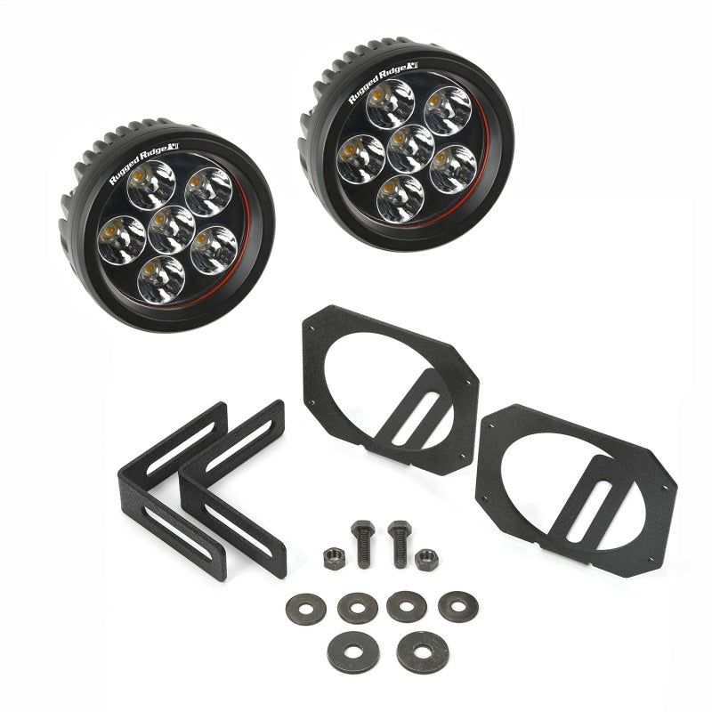 Rugged Ridge Circular LED Light and Mount Kit: Fits Most Jeep Wrangler Models (2007-2018)