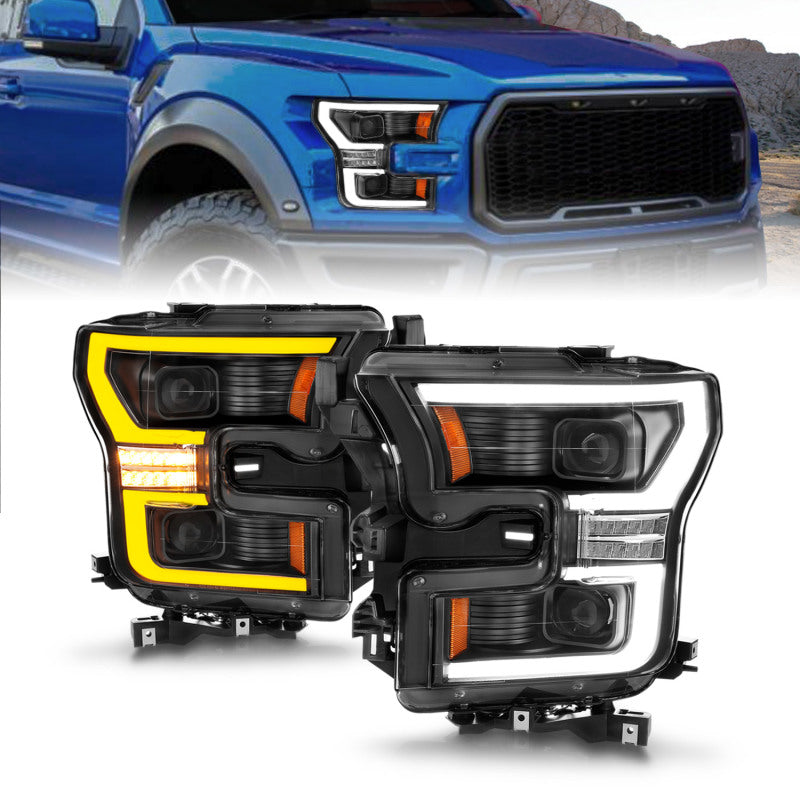 ANZO LED Projector Headlight Set w/ Light Bar Switchback Black Housing | Ford F-150 (15-17) (111547)