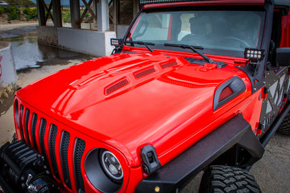 DV8 Offroad Primer Black Heat Dispersion Hood: Jeep Wrangler (18-21) / Gladiator (20-21)