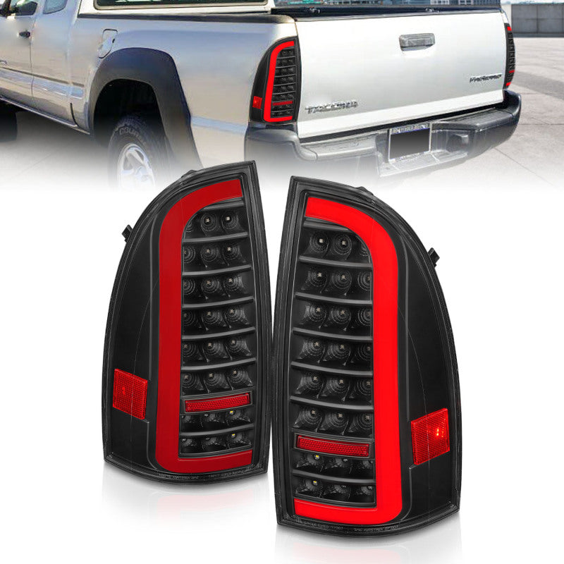 ANZO Full LED Tail Lights w/ Light Bar Sequential Black Housing Clear Lens | Toyota Tacoma (05-15) (311427)