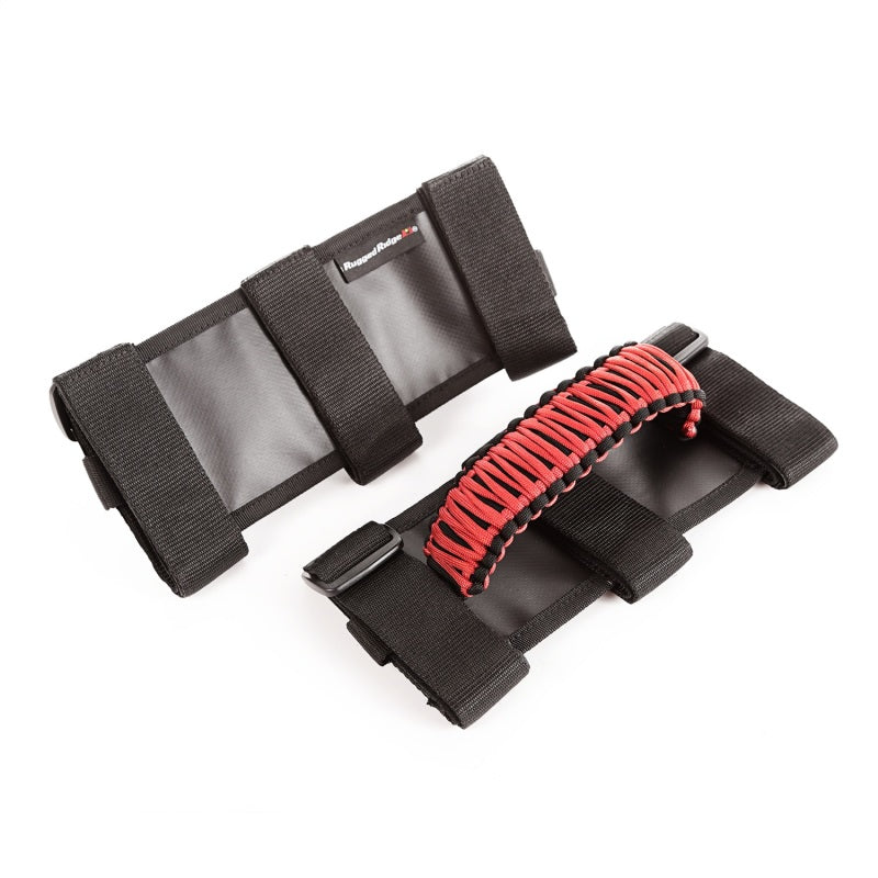 Rugged Ridge Paracord Grab Handles Red Black (F&R): Jeep Wrangler JK / JL / Gladiator JT 2007-2024