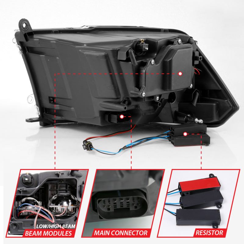 ANZO LED Projector Headlights Plank Style Switchback w/ Halo (Chrome): Dodge Ram 1500 2009 - 2018