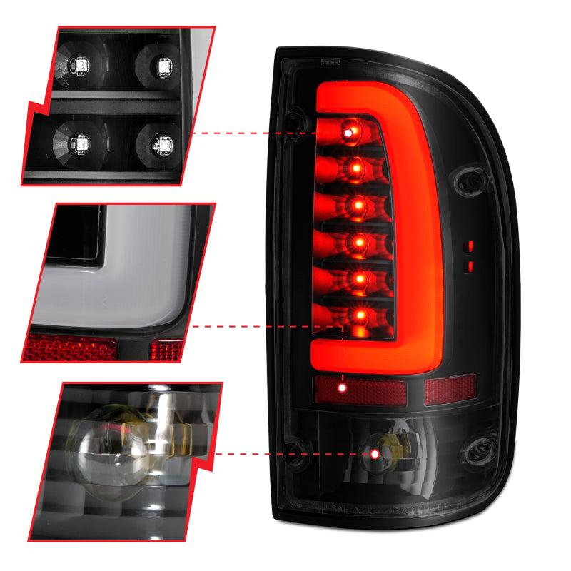 ANZO LED Tail Light Assembly Black Housing Smoke Lens Pair | Toyota Tacoma (95-00) (311354)