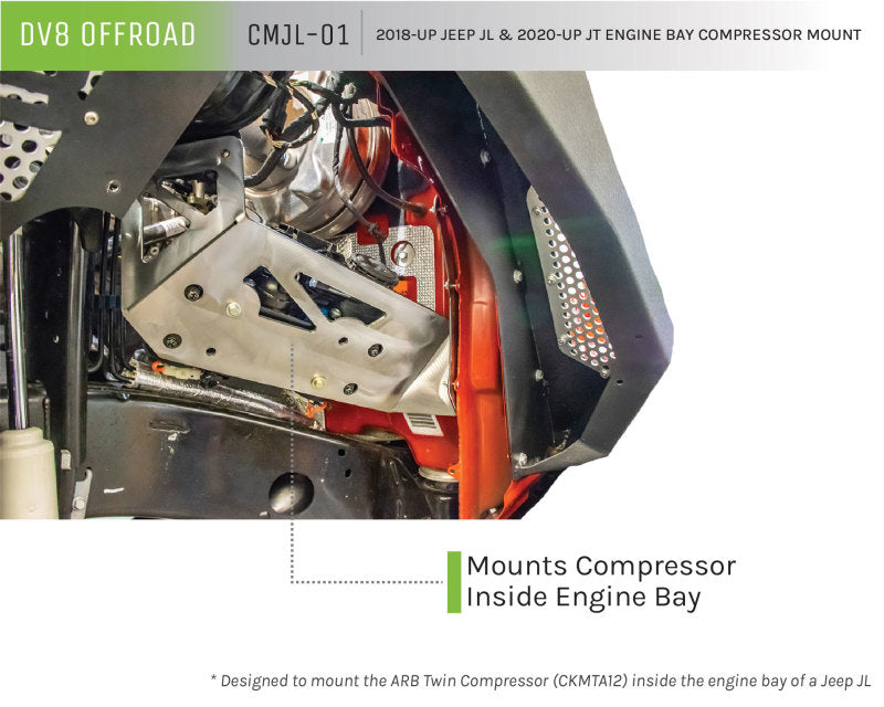 DV8 Offroad Engine Bay Compressor Mount: Jeep Wrangler (18-21) / Gladiator (20-21)