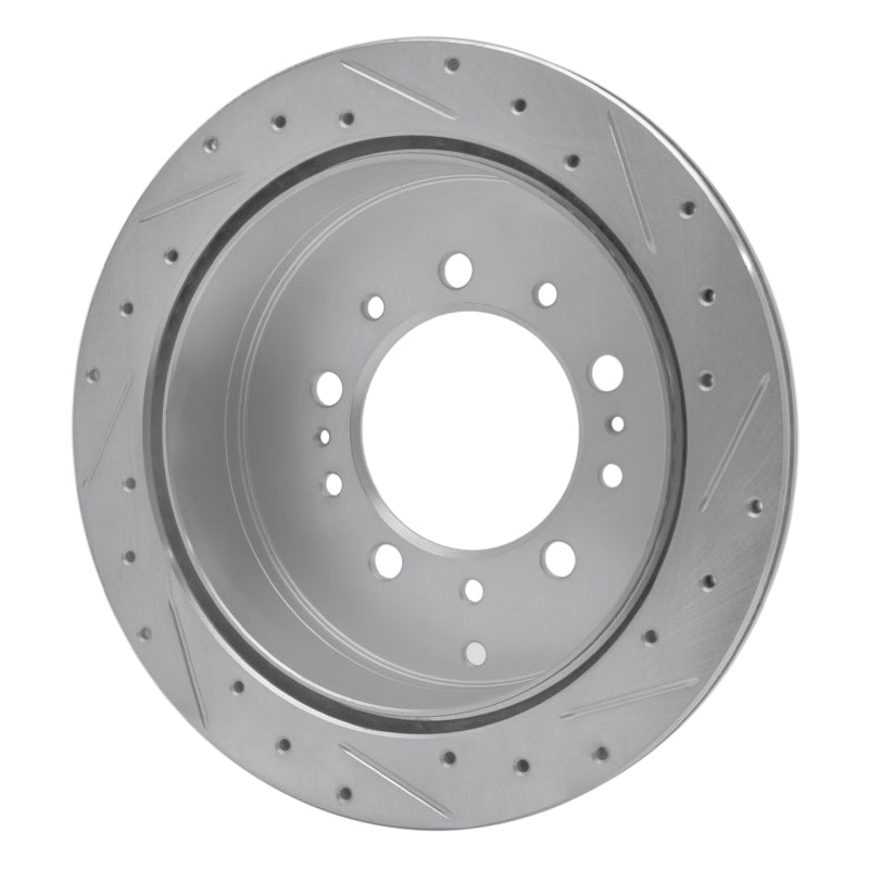 R1 Concepts Rear Left Drilled & Slotted Silver Brake Rotor | Toyota Land Cruiser (14-18 / 19-21 / 07-09 / 10-13)
