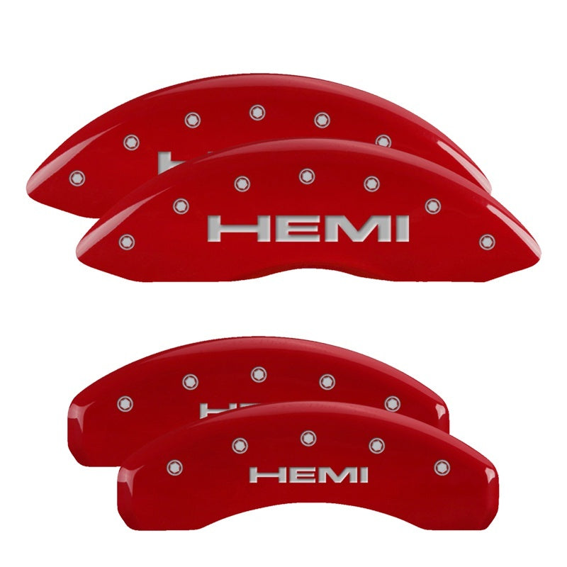 MGP Caliper Covers Red Powder Coat HEMI (F&R): Ram 1500 2011-2024