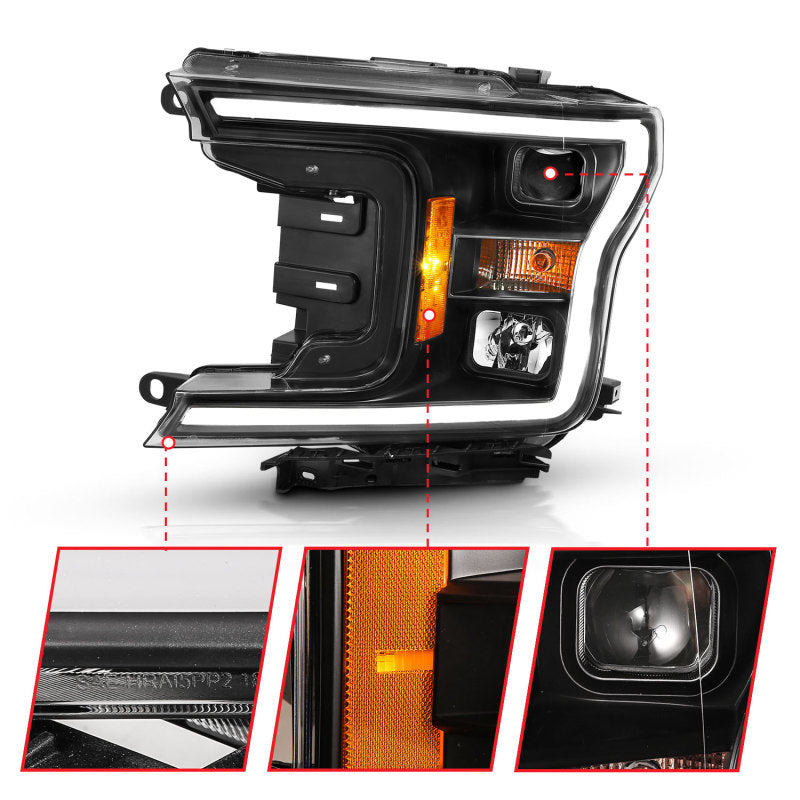 ANZO Projector Headlight Set w/Halo Plank Style Black Amber | Ford F-150 (18-19) (111467)