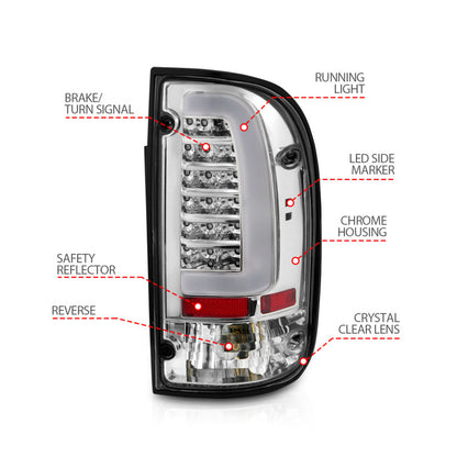 ANZO LED Tail Light Assembly Chrome Housing Clear Lens Pair | Toyota Tacoma (95-00) (311355)
