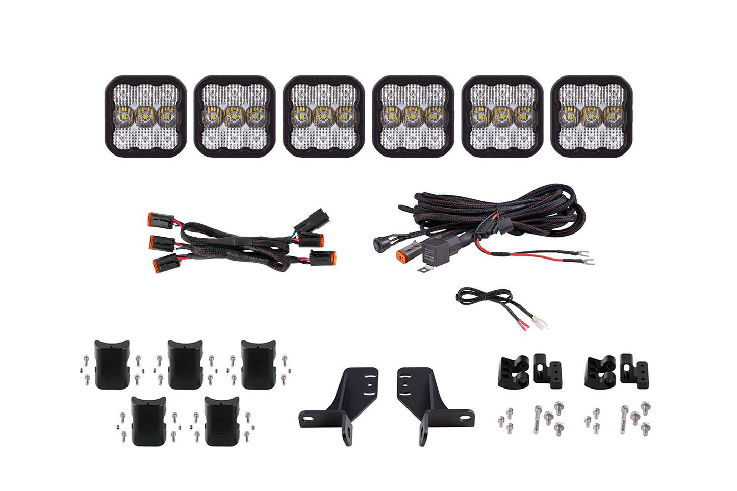 Diode Dynamics SS5 6 - Pod CrossLink Sport Yellow Combo Grille Lightbar Kit - 2021+ Ford Bronco Lights offroad accessory | Iron Ridge Offroad