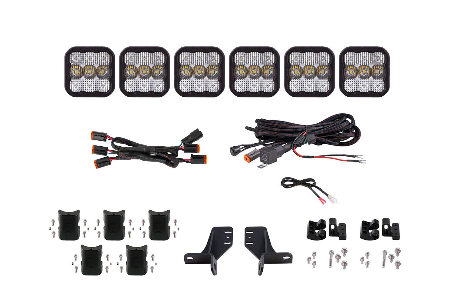 Diode Dynamics SS5 6 - Pod CrossLink Sport Yellow Combo Grille Lightbar Kit - 2021+ Ford Bronco Lights offroad accessory | Iron Ridge Offroad