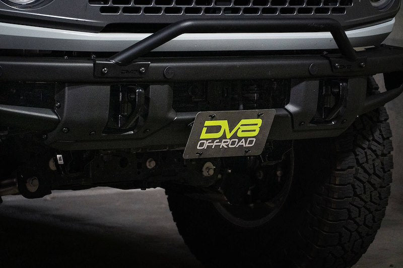 DV8 Factory Steel Front Bumper Relocation License Bracket - 2021+ Ford Bronco Exterior Styling offroad accessory | Iron Ridge Offroad