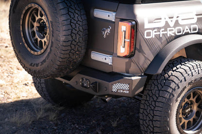 DV8 Offroad 21 - 22 Ford Bronco MTO Series Rear Bumper with Side License Plate Mount and Recovery Points Lights offroad accessory | Iron Ridge Offroad