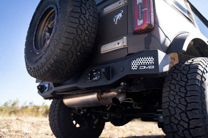 DV8 Offroad 21 - 22 Ford Bronco MTO Series Rear Bumper with Side License Plate Mount and Recovery Points Lights offroad accessory | Iron Ridge Offroad