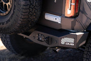DV8 Offroad 21 - 22 Ford Bronco MTO Series Rear Bumper with Side License Plate Mount and Recovery Points Lights offroad accessory | Iron Ridge Offroad