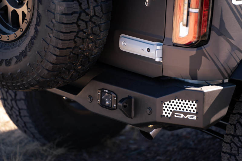 DV8 Offroad 21 - 22 Ford Bronco MTO Series Rear Bumper with Side License Plate Mount and Recovery Points Lights offroad accessory | Iron Ridge Offroad