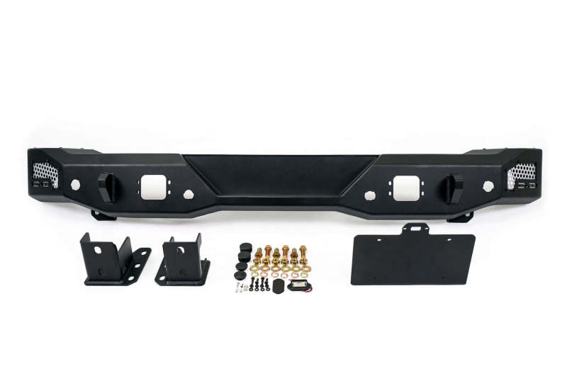 DV8 Offroad 21 - 22 Ford Bronco MTO Series Rear Bumper with Side License Plate Mount and Recovery Points Lights offroad accessory | Iron Ridge Offroad