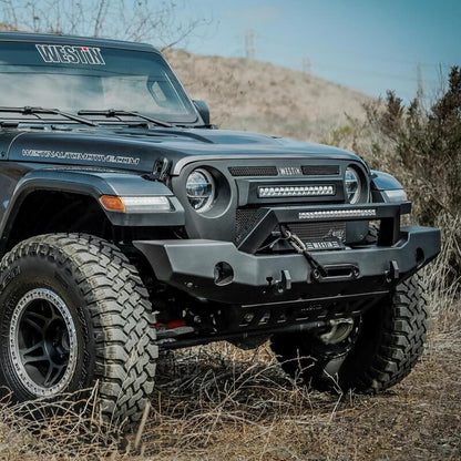 Westin Textured Black Full Width Front Bumper w/ LED Light Bar Mount: Jeep Wrangler (18-24) / Gladiator (20-24)