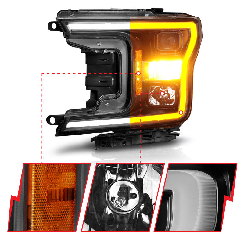 ANZO Projector Headlight Set w/ Plank Style Switchback Black Housing | Ford F-150 (18-20) (111509)