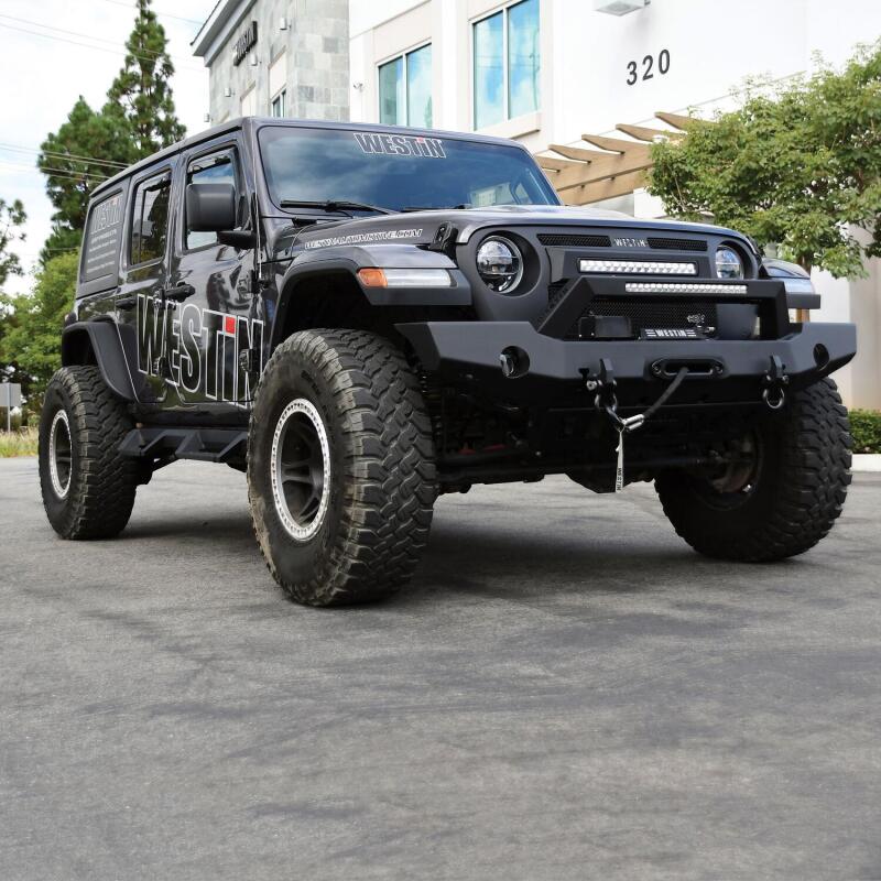Westin Textured Black Full Width Front Bumper w/ LED Light Bar Mount: Jeep Wrangler (18-24) / Gladiator (20-24)