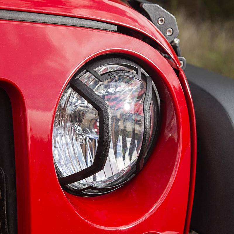 Rugged Ridge Textured Black Elite Headlight Euro Guards: Fits Most Jeep Wrangler Models (2007-2018)