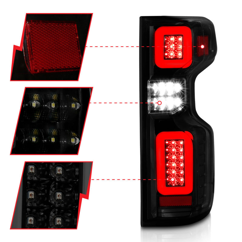 ANZO LED Tail Light Assembly F&R Black Housing Smoke Lens | Chevy Silverado (19-21) (311415)