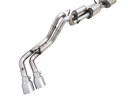 AWE 16-22 Dual Chrome Silver Tips Catback Exhaust w/ BashGuard | Toyota Tacoma (16-19 / 20-23)
