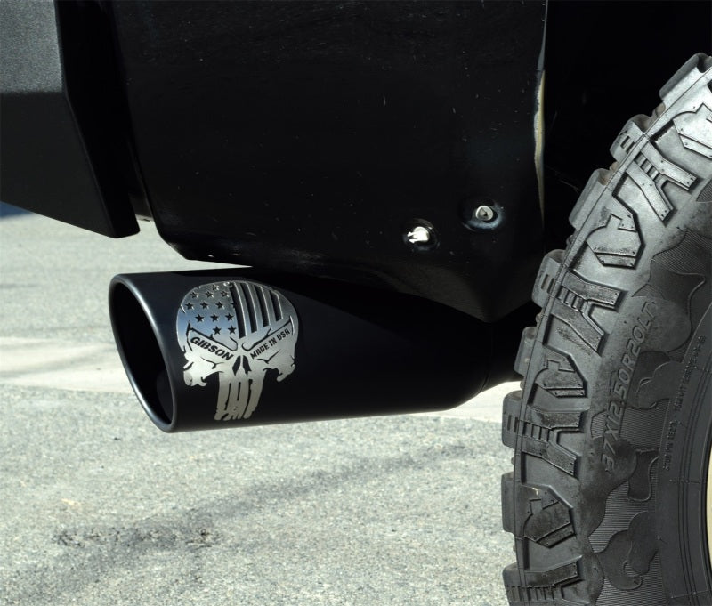 Gibson Patriot Skull Dual Split Axle Back Perf Exhaust Black Ceramic (REAR): Jeep Wrangler JL 2018-2025 3.6L
