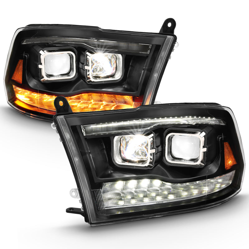 ANZO LED Projector Headlights Plank Style Switchback w/ Halo (Black): Dodge Ram 1500 2009 - 2018