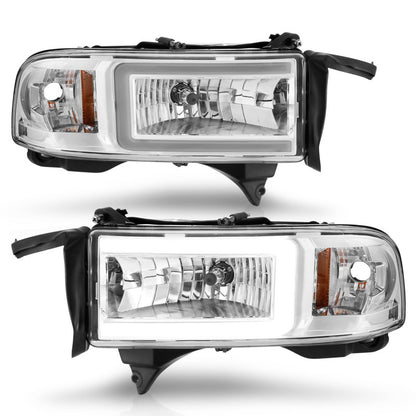 ANZO Crystal Headlights w/ Light Bar (Chrome): Dodge Ram 1994 - 2002 (1500, 2500, 3500)